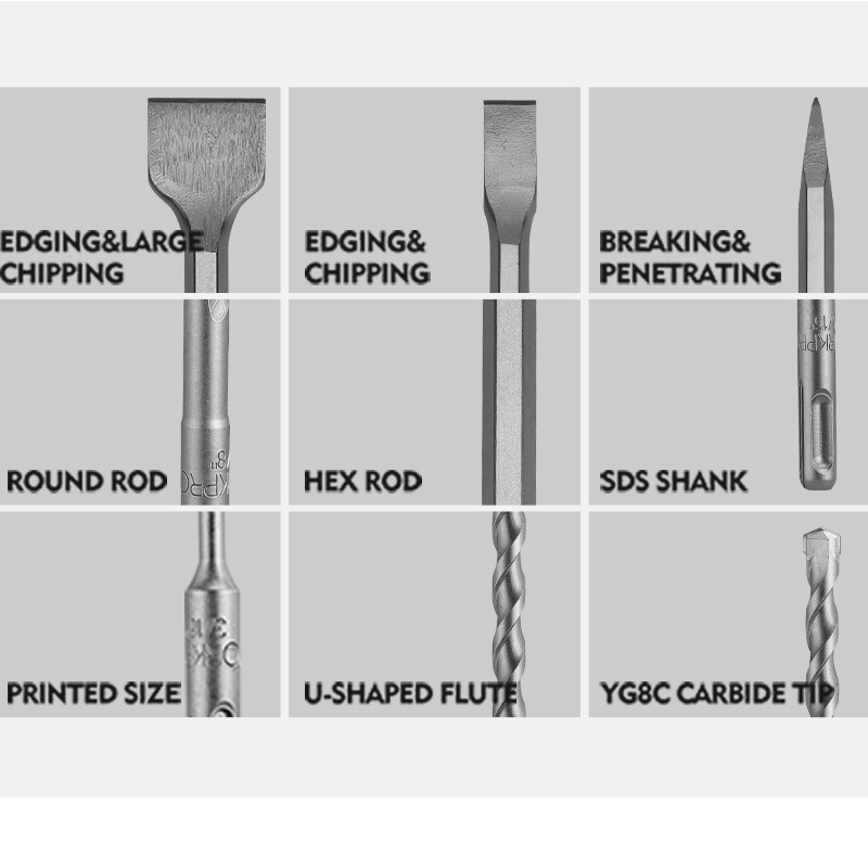 WORKPRO 17PC SDS-Plus Rotary Hammer Drill Bits and Chisel Set for Concrete Stone
