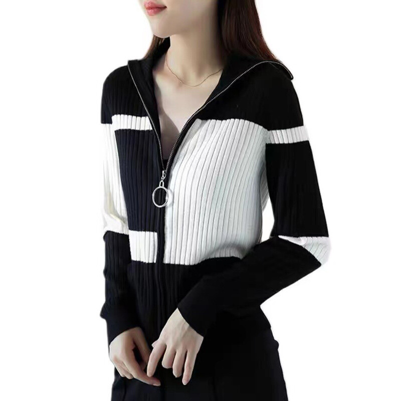 Women Full Zip Sweater Jacket Long Sleeve Knit Cardigan Knitwear Slim Fit