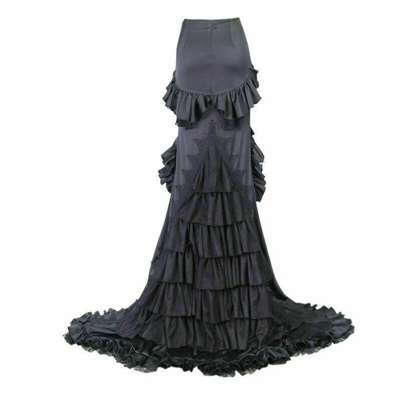 Pre-owned Eva Lady Women's Gothic Asymmetric Hem Frilled Skirt Big Swing Party Prom Skirts In Black