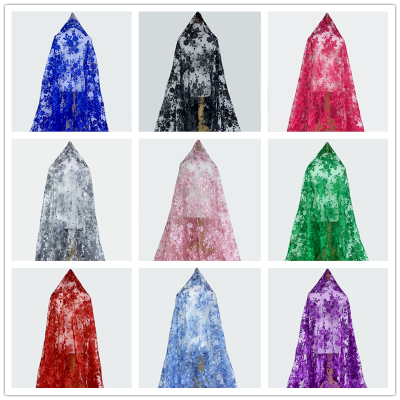 Dentelle Tissu Maille Floral Brodé Brillant pour Robe Drapé Rideau