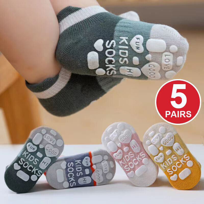 5 Pairs Anti-slip Non Skid Baby Floor Socks Kids Boys Girls Toddler Floor Socks