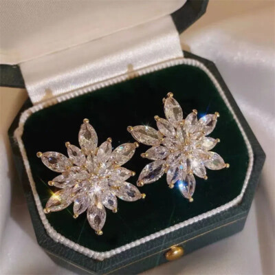 Christmas Full Rhinestone Zircon Snowfalke Earrings Ear Stud Women Jewelry Xmas
