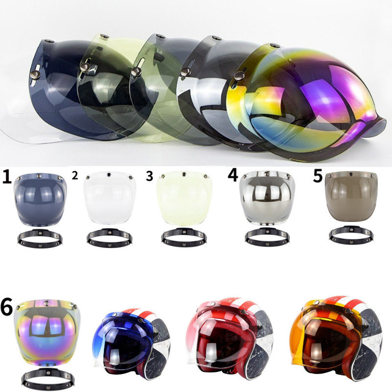 3/4 Shield Len 3-Snap Motorcycle Open Face Helmet Moto Bubble Visor Retro