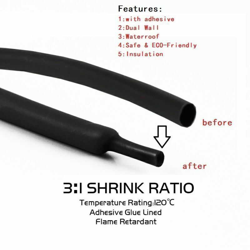 Black+Red Heat Shrink Tubing 3:1 Wire Insulation Cable Sleeve Wrap Marine Grade