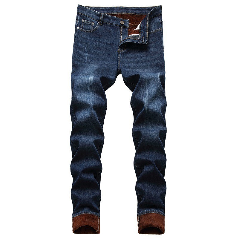 Herren Winter Fleecefutter Jeans Vintage Style Hose Dehnbar Slim Hose Freizeit