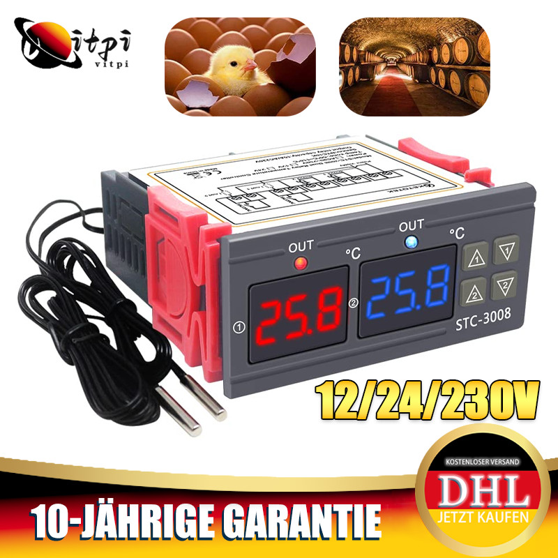 Stc-3008 Digitaler Temperaturregler Thermostat Instrument Dual-Ntc-Sondensensor