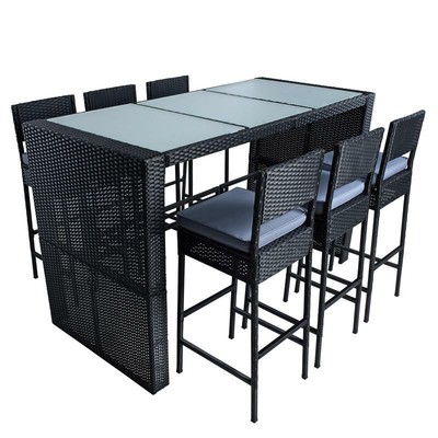 Polyrattan Gartenbar Set Rattan Barset Sitzgruppe Bar Tisch Hocker Schwarz