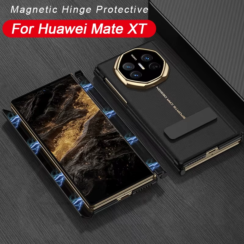 Double Magnetic Hinge All-included Case For Huawei Mate XT Luxury Plating Plain