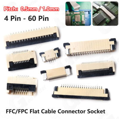 0.5mm 1.0mm Pitch FFC/FPC Flat Cable Connector Socket 4 Pin to 60 Pin Top/Bottom