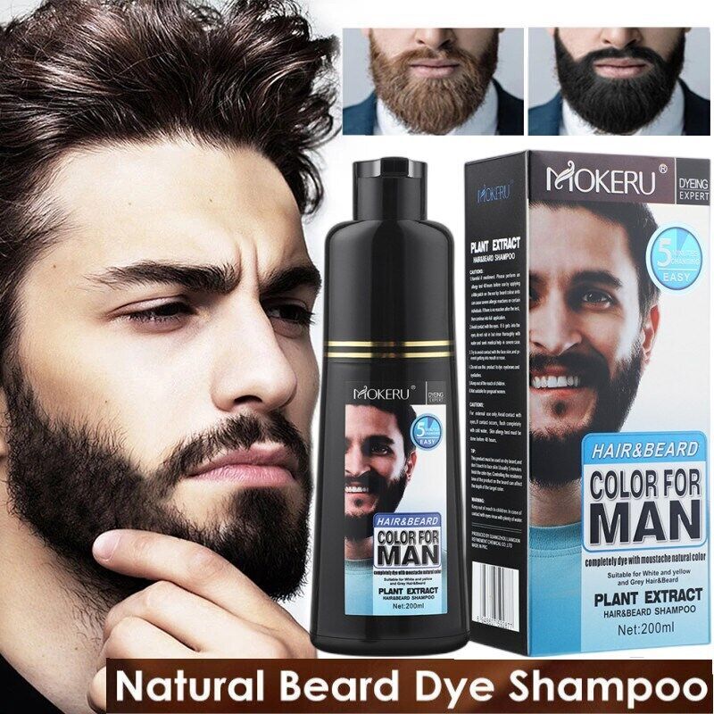 5 Minutes Men 2in1 Beard Mustache Natural Hair Color Shampoo Permanent Black Dye