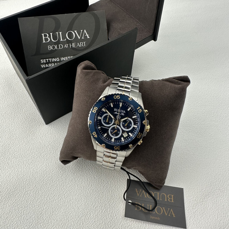 Pre-owned Bulova Marine Star/98b400 Chronograph Blue Dial 41.5mm Quartz Men's-watch