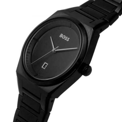 Pre-owned Hugo Boss Mens Wristwatch  Steer 1513994 Stainless Steel Black