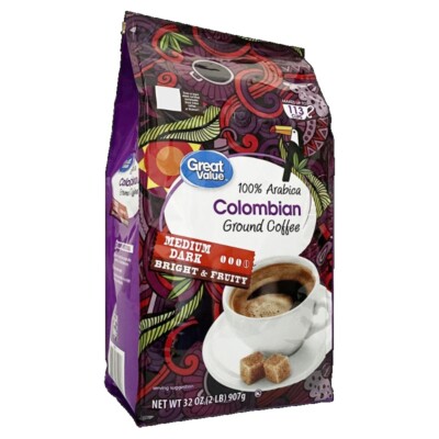 Great Value 100% Arabica Colombian Medium-Dark Roast Ground Coffee, 32 oz, Bag