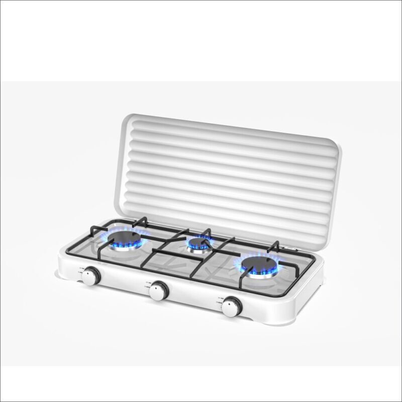 Portable Gas Camping Stove 3 Burners Outdoor Camping Stove w/Lid 2.2kw*2+1kw*1