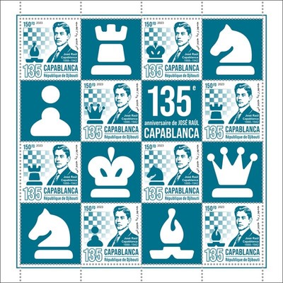Djibouti - 2023 Chess Player Jose Raul Capablanca - 8 Stamp Sheet - DJB230549f