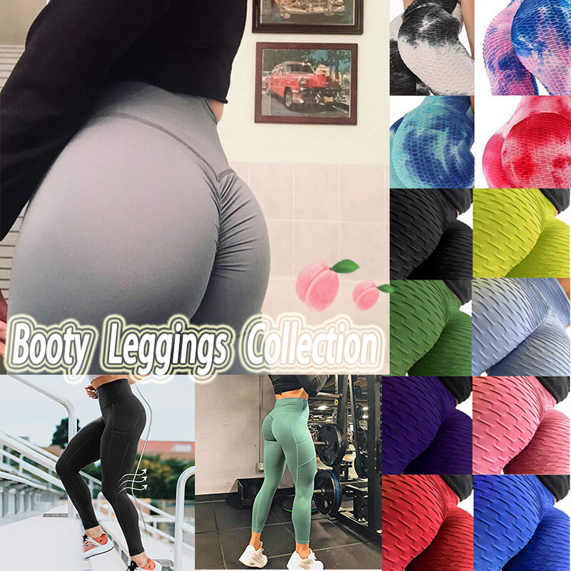 Womens High Waisted Yoga Pants Anti-Cellulite Slim Scrunch Leggings Ruched Gym