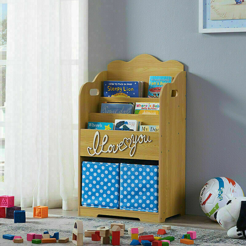 Kids Wooden Bookcase Toys Storage Organizer Shelf Playroom Bookshelf Furniture