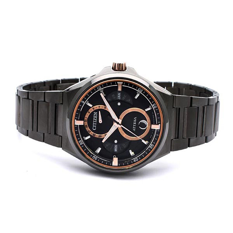 Pre-owned Citizen Attesa Eco-drive Bu0065-64e Titanium Solar Moon Phase Men Watch Japan
