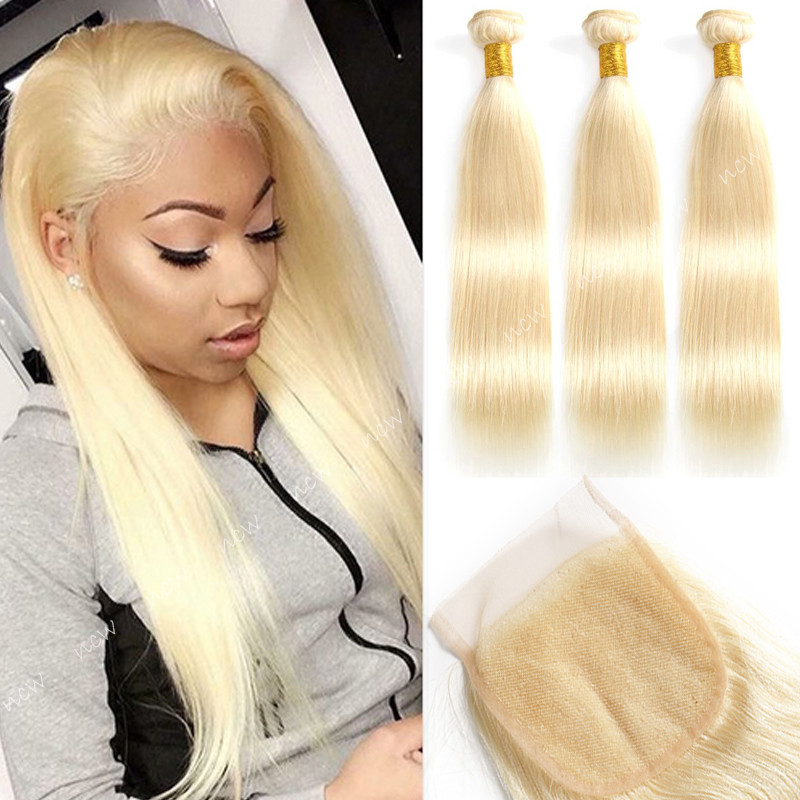 3 Bundles Soft Light Blonde 100 Remy Virgin Human Hair Weave Weft