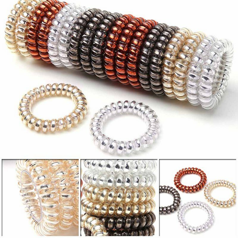10x Rubber Metallic Coil Telephone Wire Ponytail Holder Hair Ties