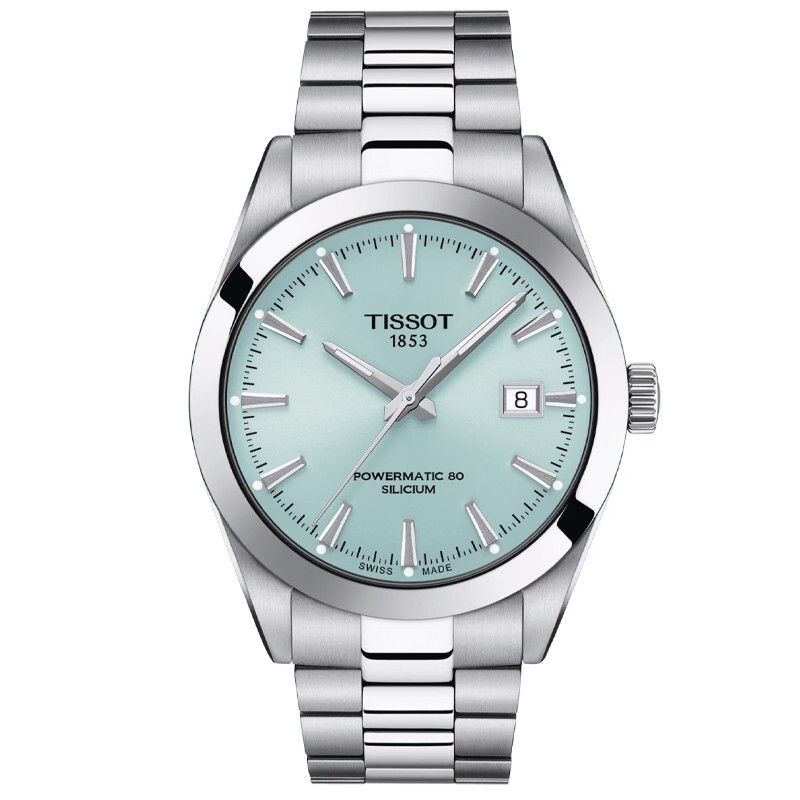 Pre-owned Tissot Gentleman Powermatic 80 Silicium Ice Blue Dial Men's Watch T1274071135100