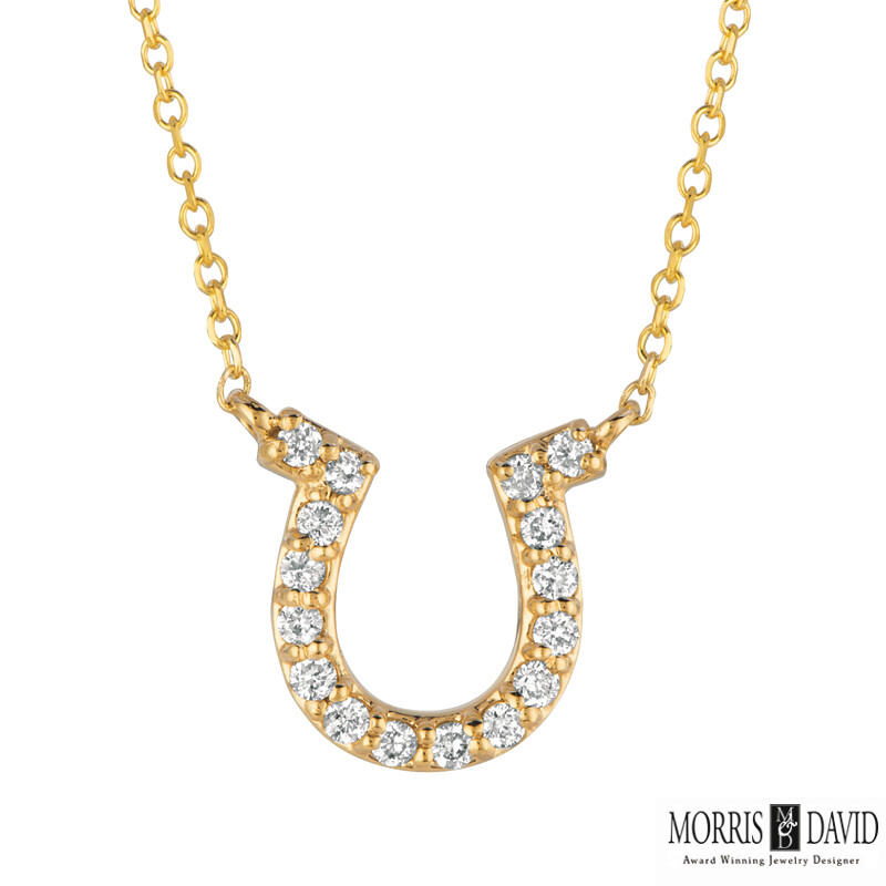Pre-owned Morris 0.15 Ct Natural Diamond Horseshoe Necklace Pendant 14k White Gold Si 18''