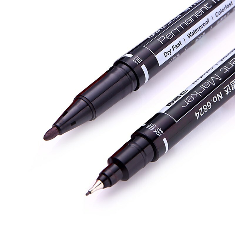 Waterproof Ink Thin Nib+Crude Black Portable Fine Color Permanent Marker Pen