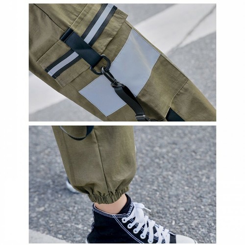 Women's Leisure Loose Fit Cargo Hip Hop Pockets Pants Ribbon