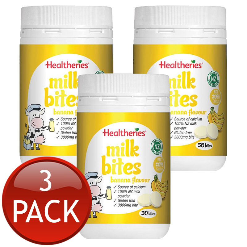 3 X Healtheries Milk Bites Banana Flavour 50 Bites Gluten Free