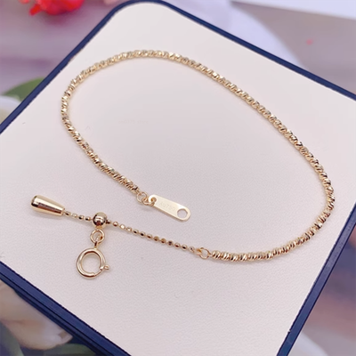 Stamp Au750 Real 18K Yellow Gold Bracelet Women Carved Beaded Link 7inch Adjust