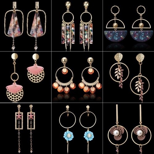 Elegant Geometry Long Tassel Flower Drop//Dangle Ear Stud Earrings Women Jewelry