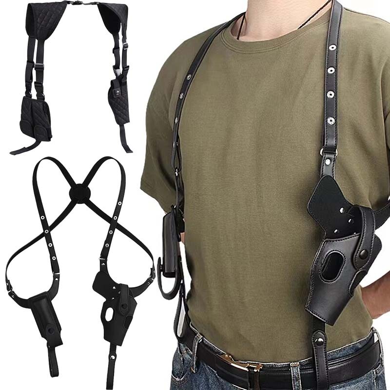 Tactical Conceal Double Shoulder Underarm Black Gun Holster with Magazine Pouch^