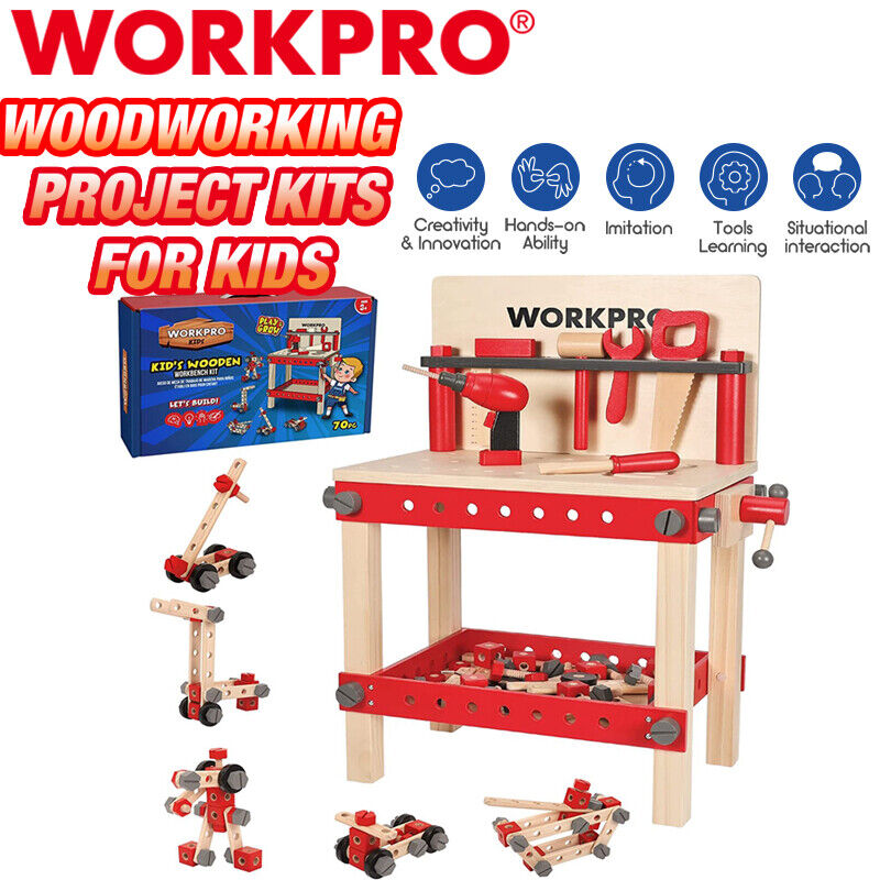 WORKPRO Wooden Workbench Kit 70PC Kid Tool Bench Building Toy