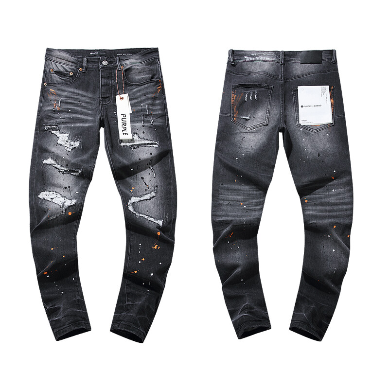 New Fashion Purple Brand Jeans Splash-ink Distressed Patches