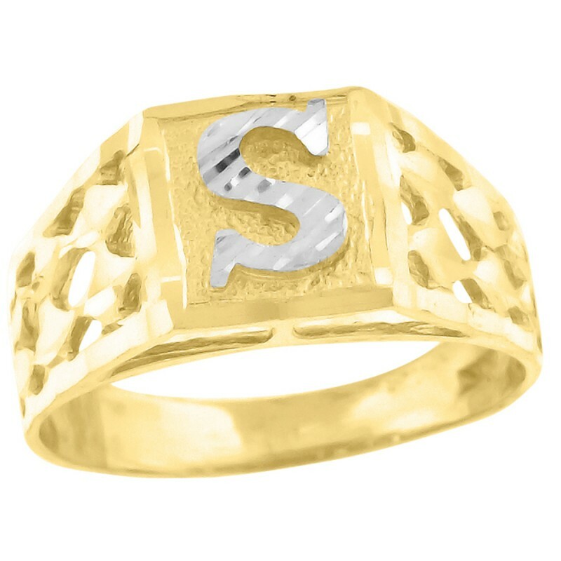 Pre-owned Letter Ring Real 10k Yellow & White Gold Initial Alphabet Letter S Fashion Boys Ring Gifts