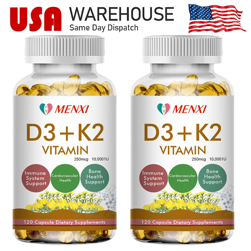(2 Bottles) Vitamin K2 (MK7) D3 10000 IU Supplement, BioPerine Capsules, Immune