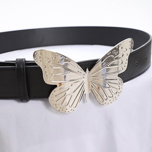 Y2Kテイスト【Blumarine】ブルマリン バタフライ レザーベルト Y2K Metal Butterfly Blumarine Style Genuine Leather Silver