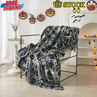 New Halloween Plush Throw Blanket Cozy Soft Recycled Fibers Home Decor 50  X 60 