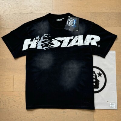 NEW Hell Studios star Gel Sport Logo tee mens washed Black short sleeved T-shirt