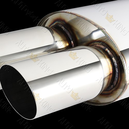 UNIVERSAL 3" DUAL SLANT TIP 2.5" INLET STAINLESS EXHAUST RESONATOR MUFFLER