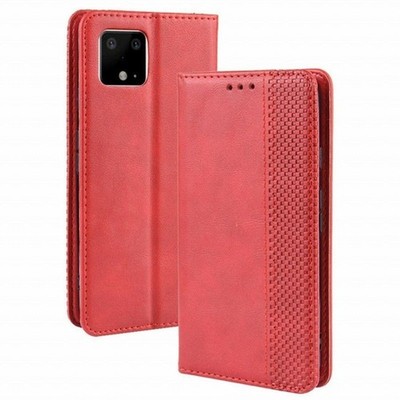 Google Pixel 4 Flip Wallet Case Check Pattern PU Leather Retro Red
