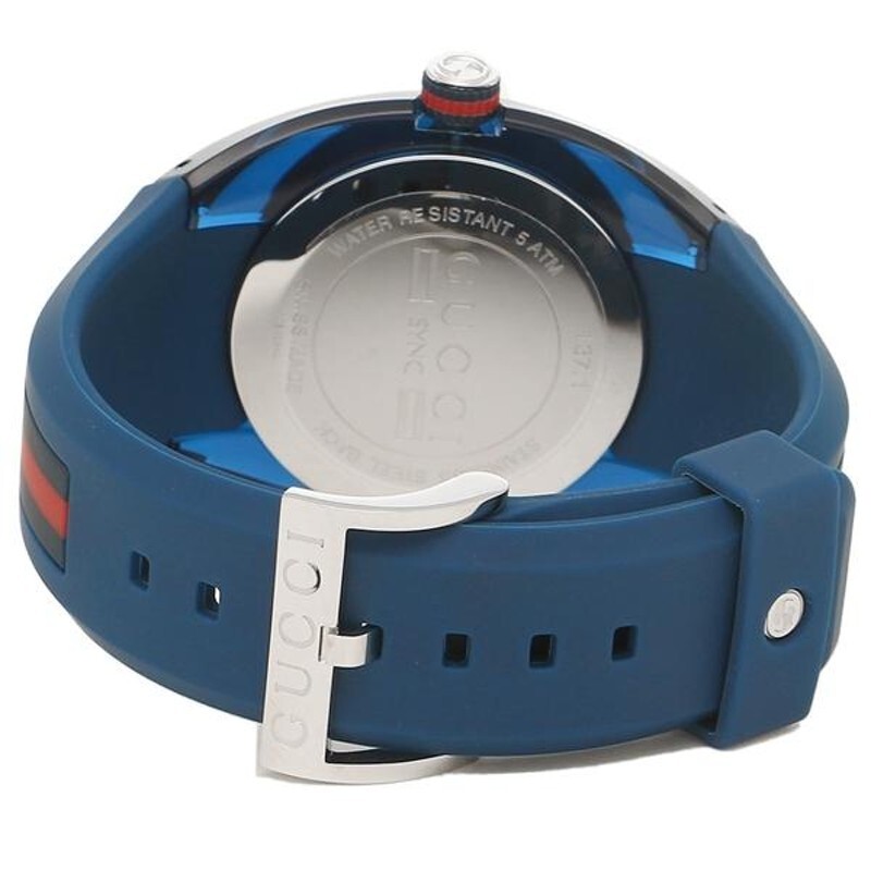 Pre-owned Gucci $680 Msrp |  Sync Xxl Men's Blue Rubber Band Watch - Ya137104