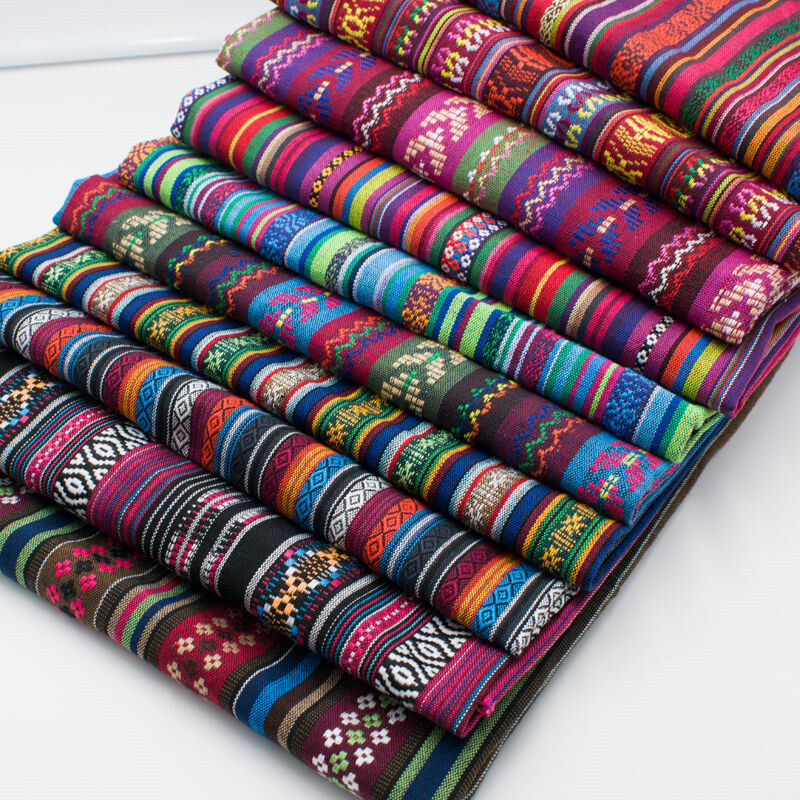 100x150cm Ethnic Striped Fabric Cotton Linen DIY Tablecloth Sofa Upholstery