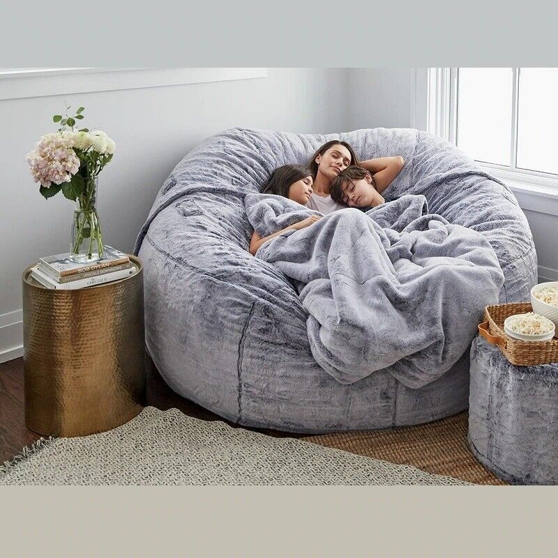 8ft Giant Fur Bean Bag Cover Soft Fluffy Fur Portable Living Room Sofa 