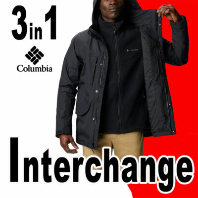 LIMITED MEN'S COLUMBIA MECAN PASS 3 IN 1 INTERCHANGE JACKET HOOD OMNI-TECH BLACK