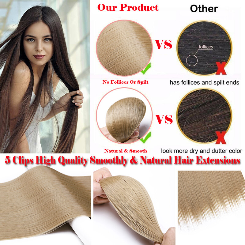 Real Thick One Piece 100% Natural Clip in As Human Hair Extensions 3/4 Full Head