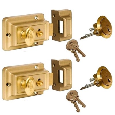 2 X Finition Laiton Poli Avant Serrure 60mm Bord Sécurité Verrou Avec 3 Clés