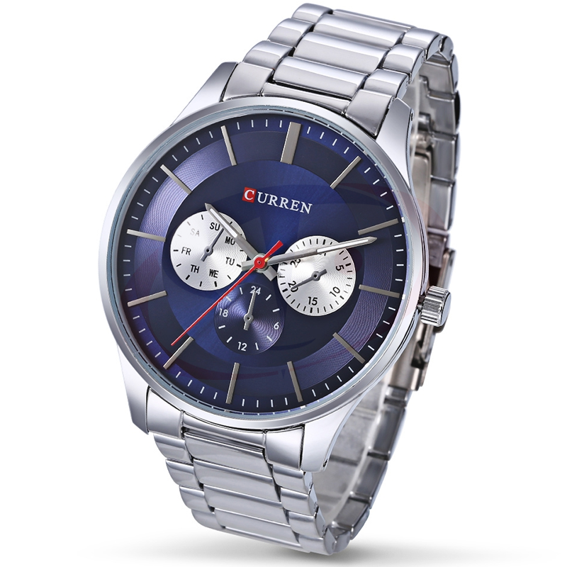 Orologio Da Polso Curren 8282 Uomo Analogico Quarzo Lusso Silver Q. Blu lac