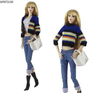 Blue Knitted Sweater Fashion Clothes Set For 11.5'' Doll Outfits Accessories 1/6