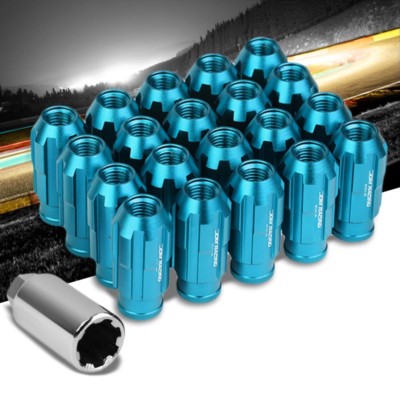 Light Blue Aluminum M12x1.50 Open Rim Spline Acorn 20x Conical Lug Nuts